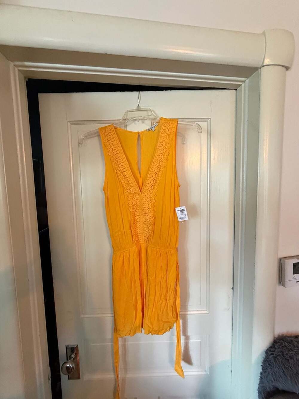 Charlotte Russe Romper Size S Yellow Lace Trim V-Neck Rayon